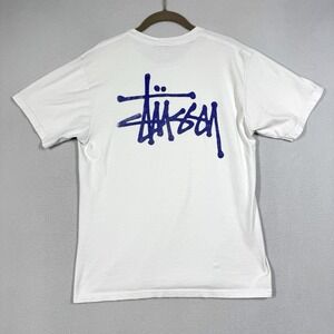 Stussy Shirt Mens Medium Purple Logo Short Sleeve Graphic Tee Double Sided